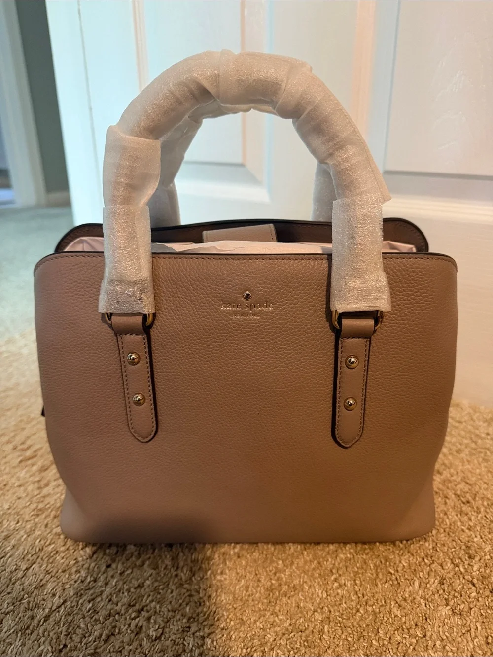 kate spade pebble leather satchel in taupe